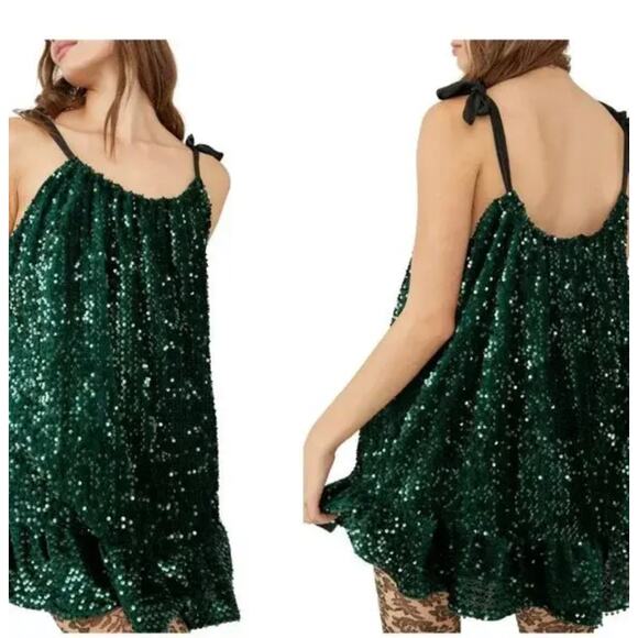 New Free People Nova Convertible Sequin Mini Dress Size L - Picture 2 of 8